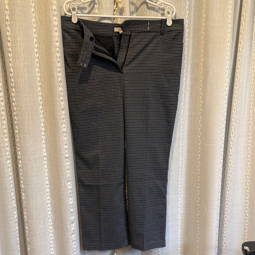 LOFT Blue, Black, and White Houndstooth Pants